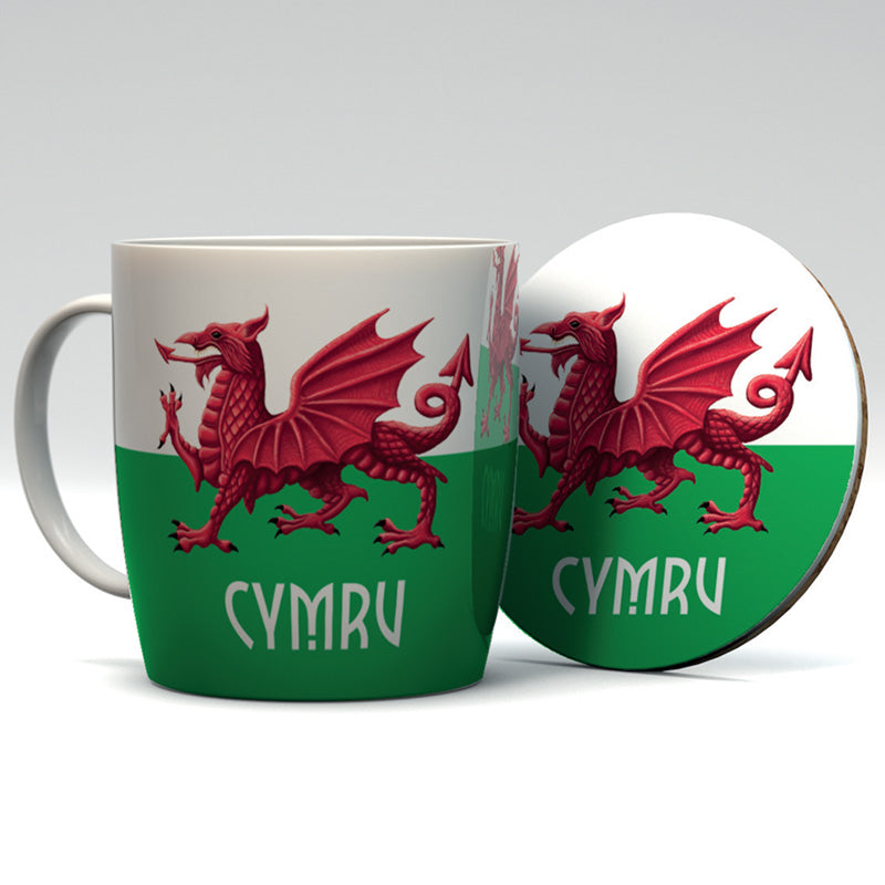 Wales Welsh Dragon Porcelain Mug & Coaster Set