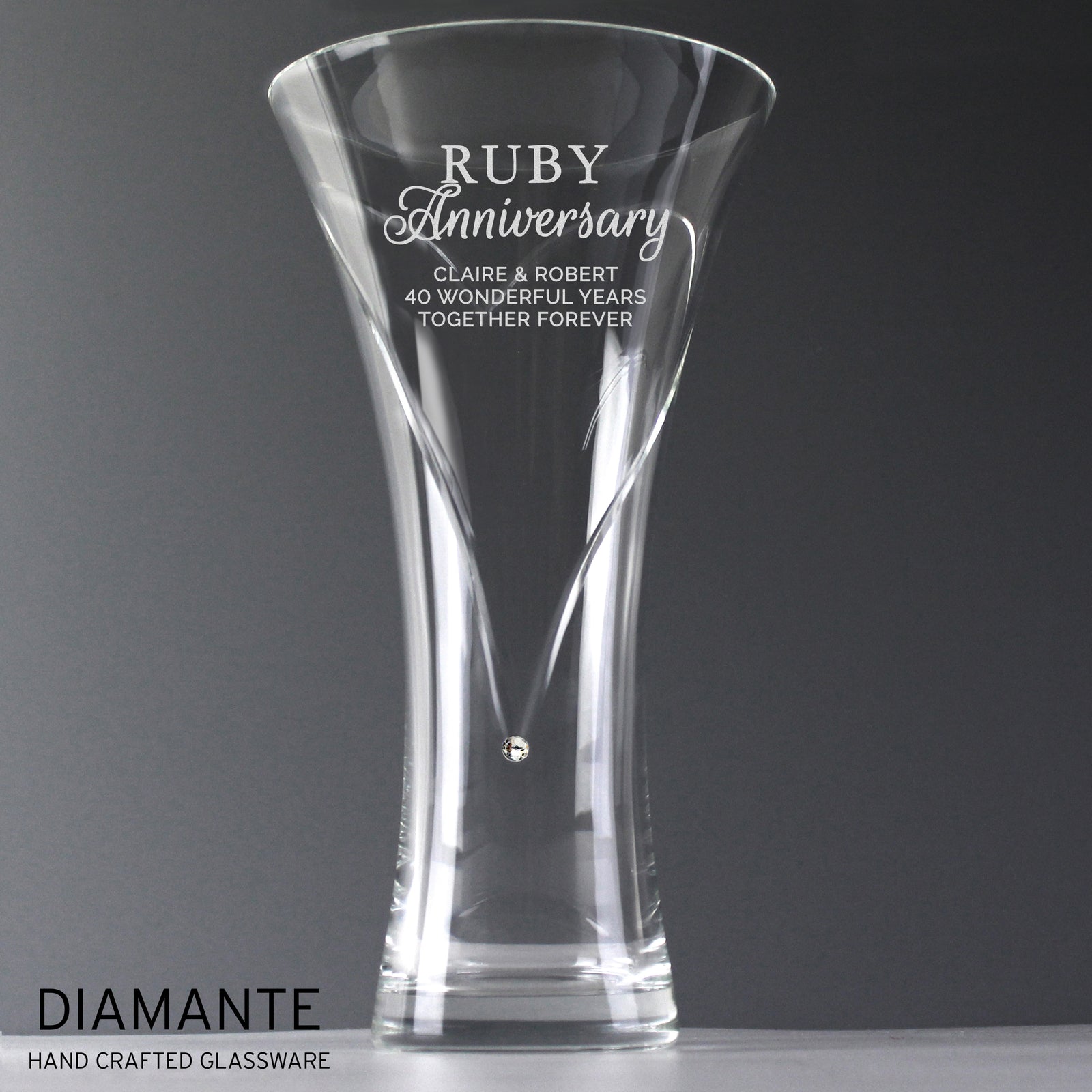 Personalised Ruby Anniversary Large Hand Cut Diamante Heart Vase with Swarovski Elements White