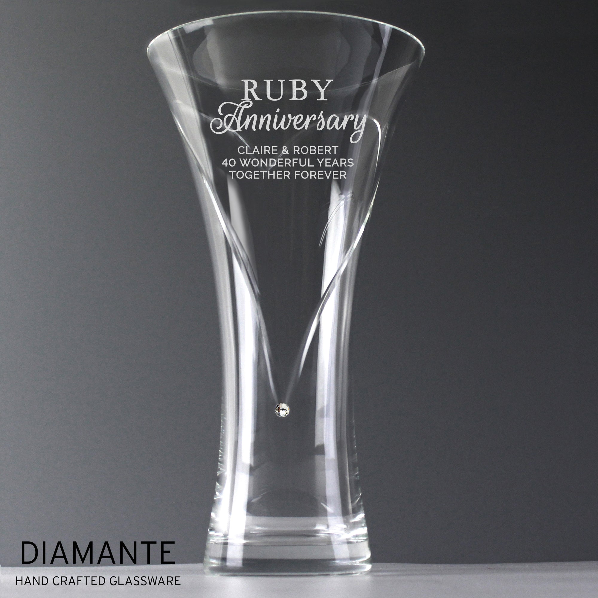 Personalised Ruby Anniversary Large Hand Cut Diamante Heart Vase with Swarovski Elements White