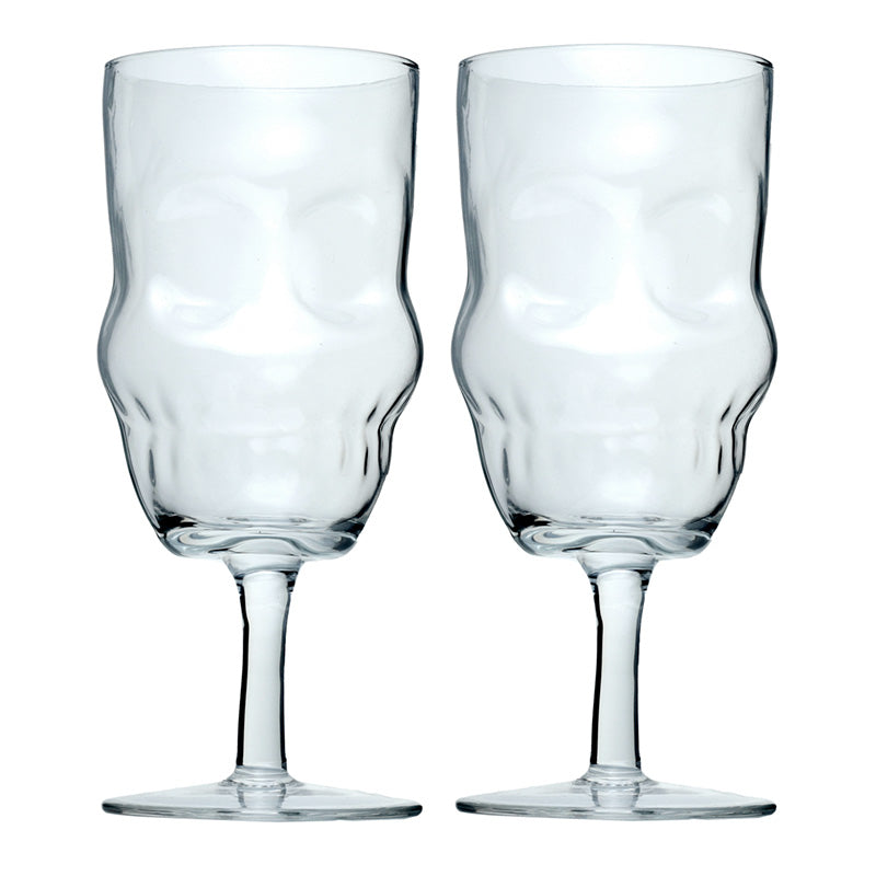 Glass Skull Shaped Set of 2 Wine Glasses