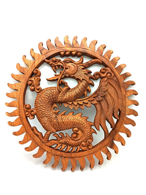 Dragon Hand Carved Wooden Wall Panel