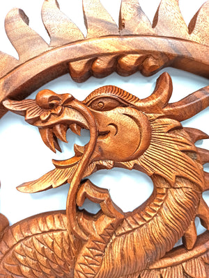 Dragon Hand Carved Wooden Wall Panel