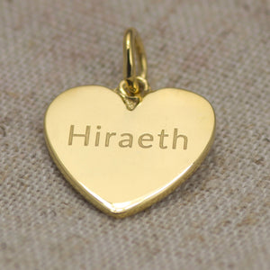 Hiraeth Heart Charm Pendant Sterling Silver or Gold Plated