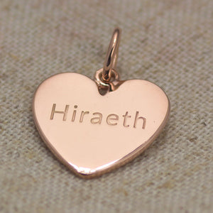 Hiraeth Heart Charm Pendant Sterling Silver or Gold Plated