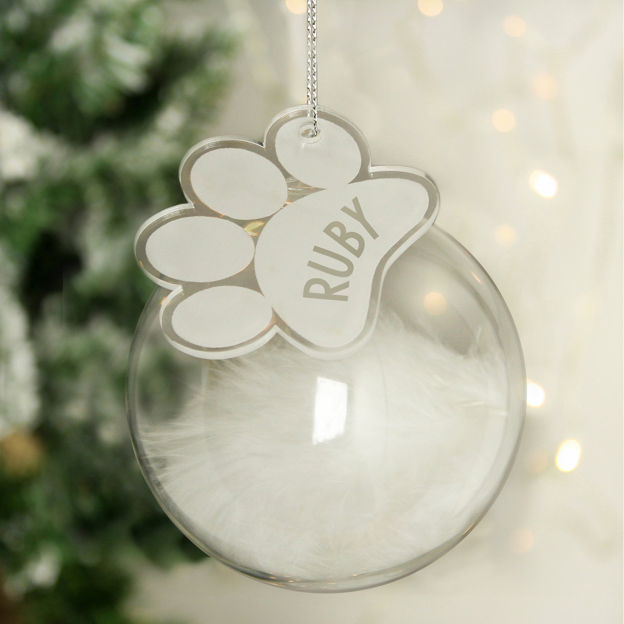 Personalised White Feather Glass Bauble