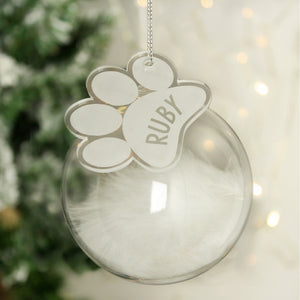 Personalised White Feather Glass Bauble