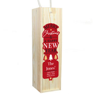 Personalised Merry Christmas & A Happy New Year Wooden Bottle Box