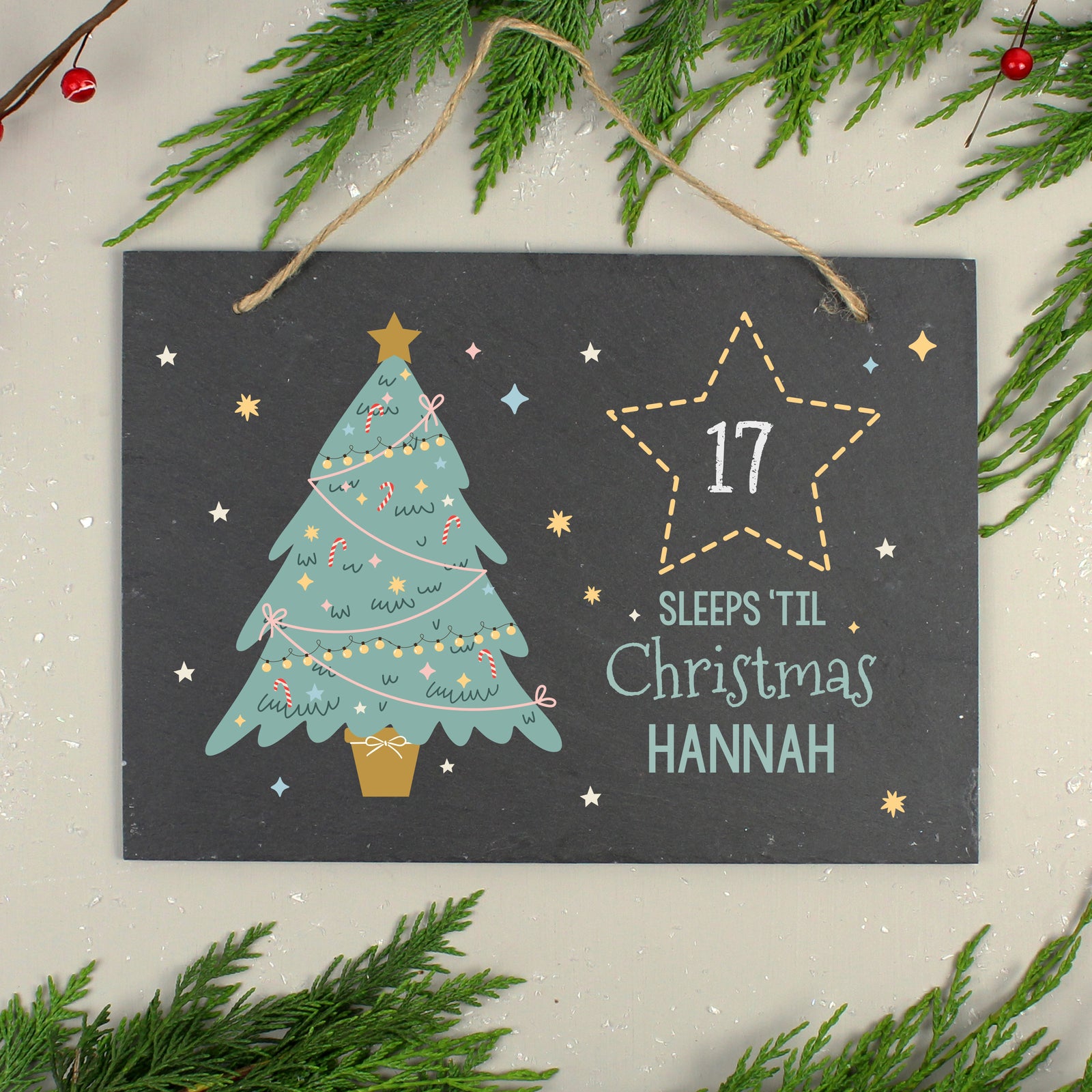 Personalised Christmas Countdown Hanging Large Slate Sign