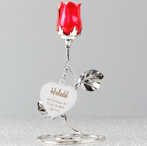 Personalised Swirls & Hearts Red Rose Bud Ornament