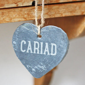 Cariad Hand Carved Slate Heart Decoration