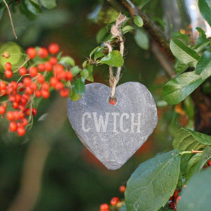 Cwtch Hand Carved Slate Heart Decoration