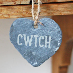 Cwtch Hand Carved Slate Heart Decoration