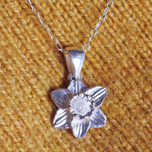 Cymraeg Welsh Daffodil Sterling Silver Pendant