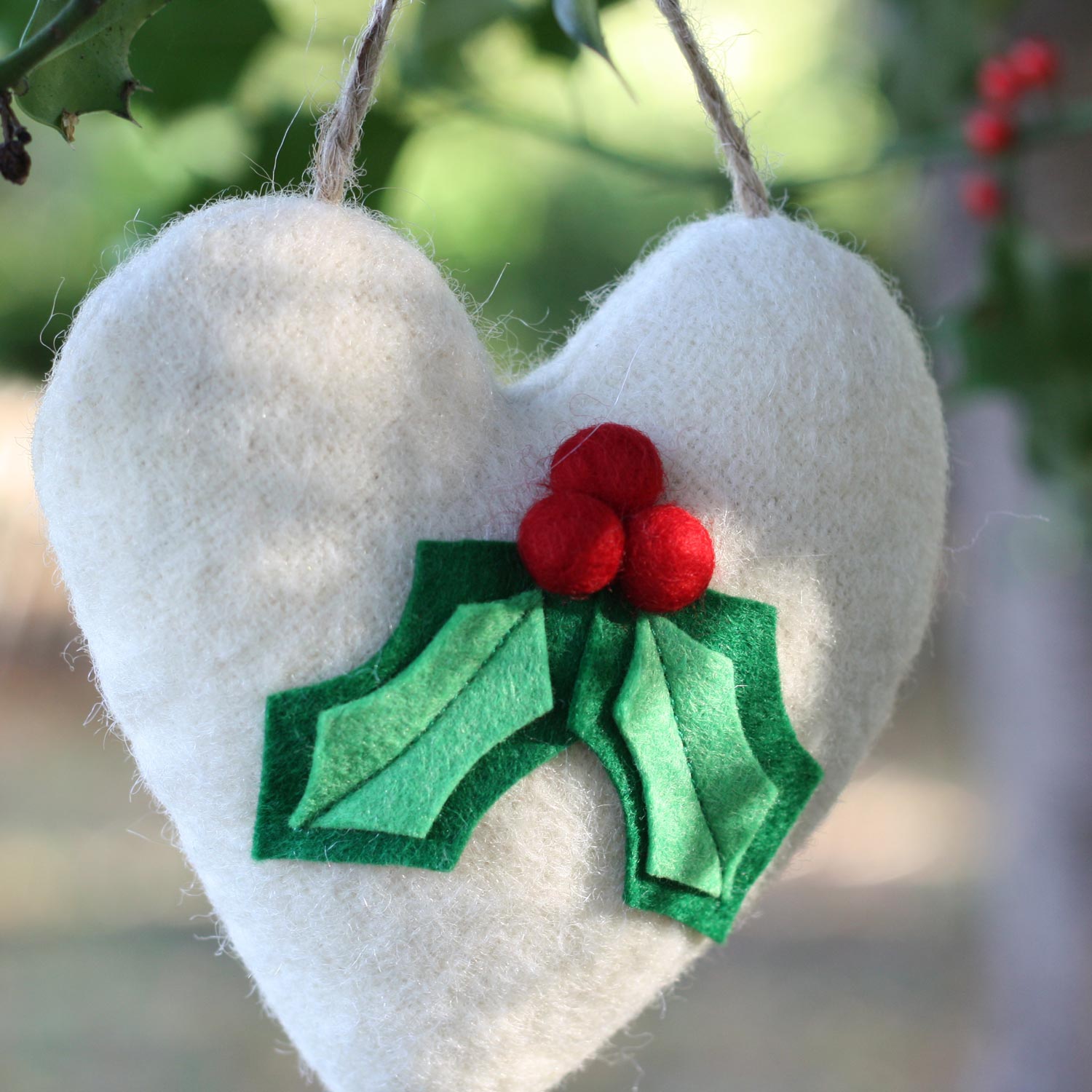 Christmas Holly Lavender Wool Heart Decoration