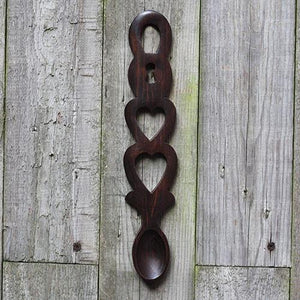 Dark Handmade Wooden Welsh Love Spoon