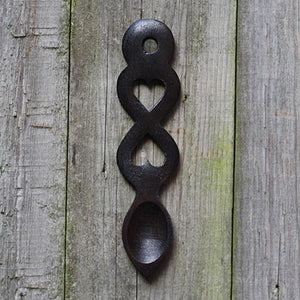 Dark Handmade Wooden Welsh Love Spoon