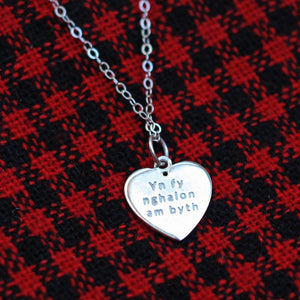 Yn Fy Nghalon Am Byth Heart Charm Pendant Sterling Silver or Gold Plated